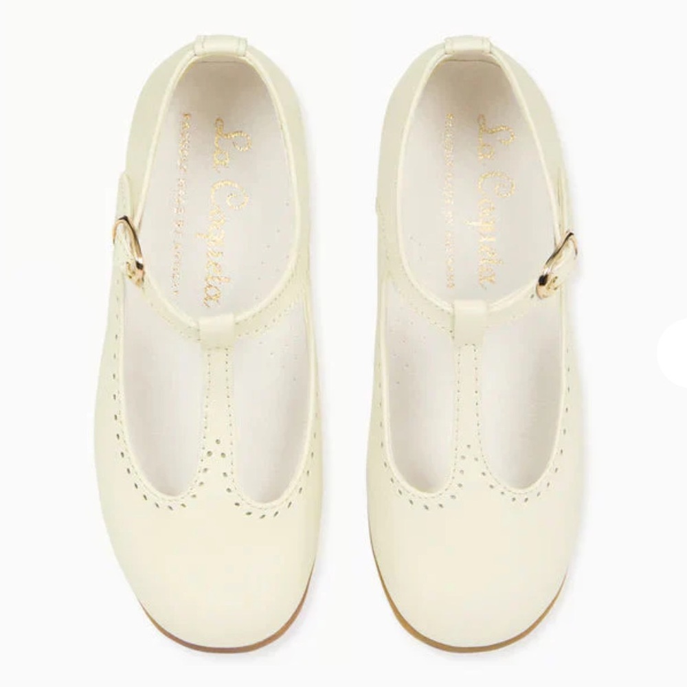 La Coqueta Ivory Leather Girl’s T-Bar Shoes, Size 22